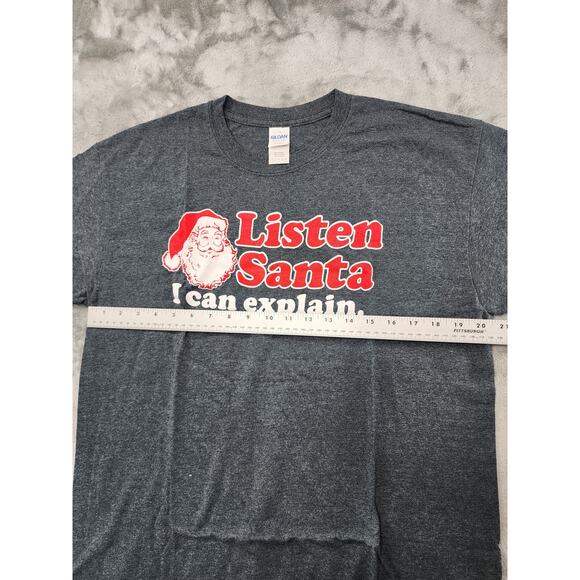 Gildan Listen Santa I Can Explain Tee Size L Gray Funny Humor Christmas Holiday - Picture 8 of 10